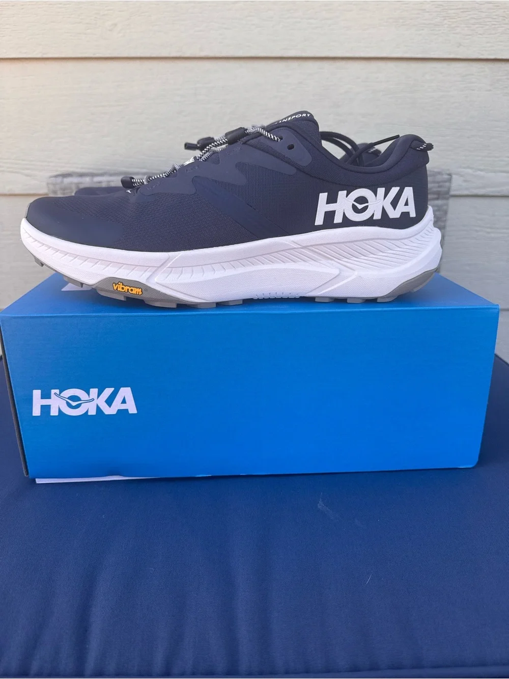 Hoka Men's Navy and White Trail Running Shoe